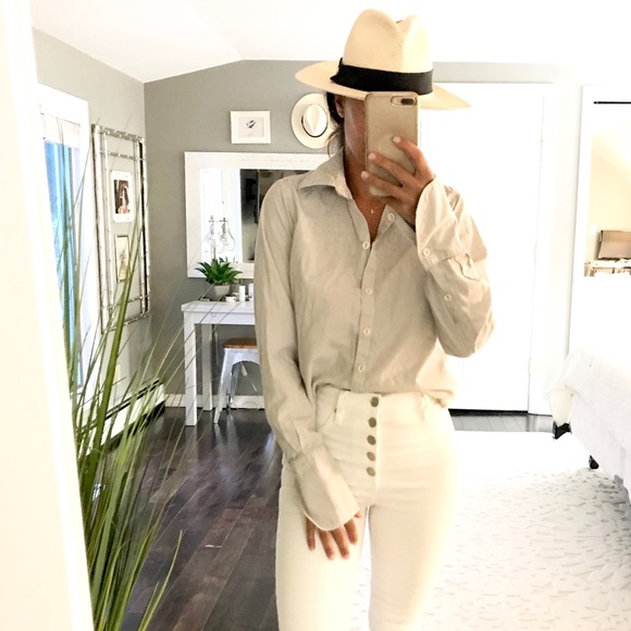 Nili Lotan Tops - Nili Lotan light gray white stripe button shirt S